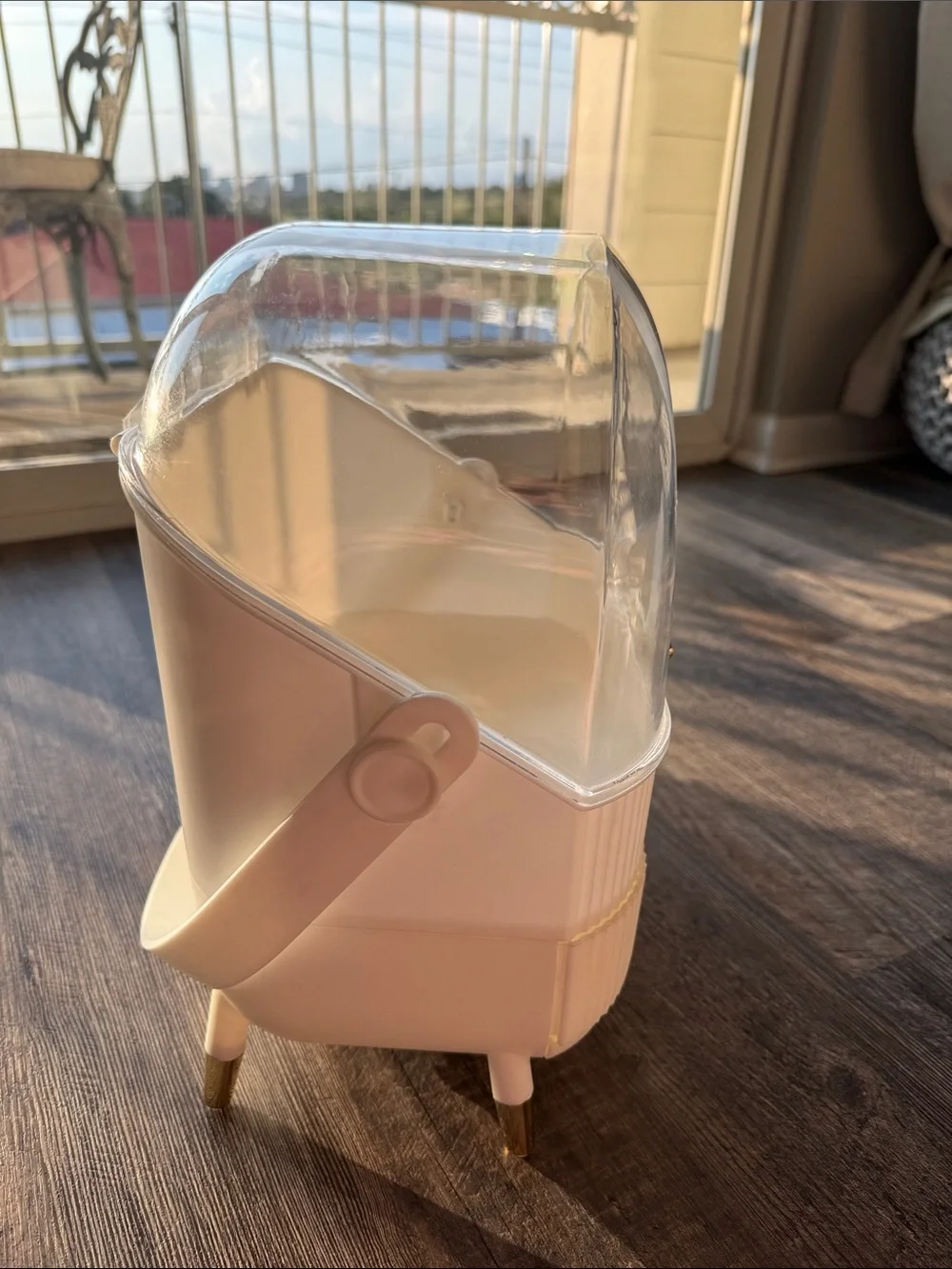 Beige Multi-Tier Cosmetic Organizer with Clear Dome Lid